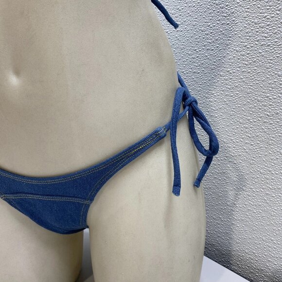 NEW UNDERSTATED Leather Women’s Bootscoot Bikini Set Denim Blue Size M - Picture 10 of 15